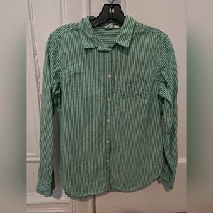 Gap women's green and white stripe button down long sleeve